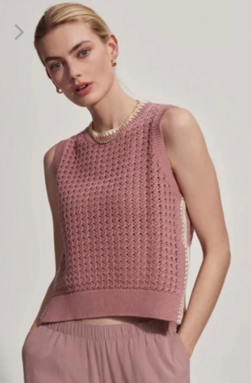 Varley Delaney Knit Vest Woodrose Crew Neck Cotton Women's S